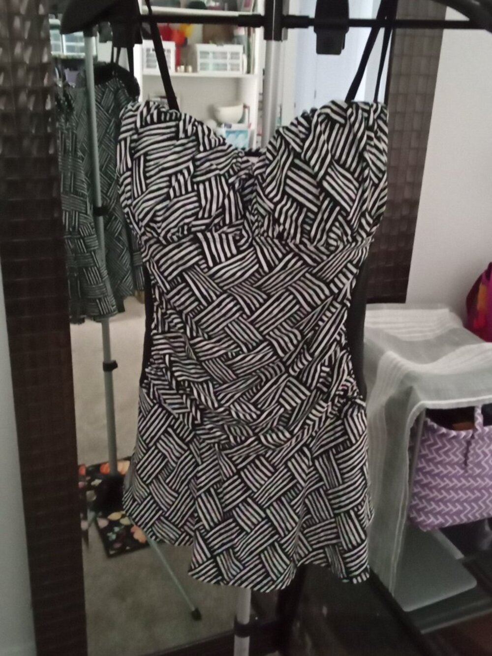 Black & White Geo stripe block print Tropical Escape Swimsuit/dress size 14